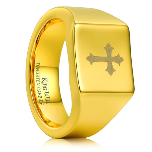 King Will Gold Tungsten Signet Rings, Men's Wedding Rings Unique
