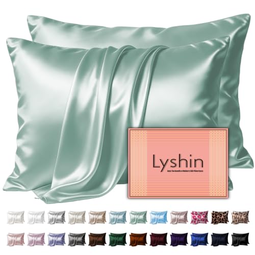 Image of LYSHIN Silk Pillow Cases 2 Pack Queen Size with Zipper, Sage Green | 19 Momme Mulberry Silk Pillowcase for Skin and Hair, Anti-Acne, Hypoallergenic, Cooling, Beauty Sleep, Gifts for Women
