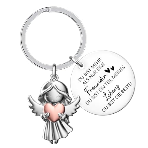 HUKUMA Beste Freundin Schlüsselanhänger Schutzengel mit Herz und Gravur, Beste Freundin Geschenke, Glücksbringer-7