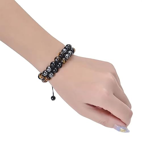 Miniatura 6 de Triple Protection Bracelet, Genuine Tigers Eye Black Obsidian and Hematite 8mm Beads Bracelet for Men Women, Crystal Jewelry Stone Bracelets Bring
