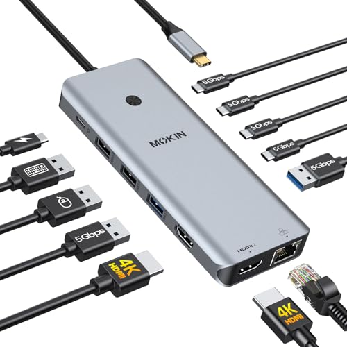 Laptop Docking Station Dual Monitor, USB C Hub with 2 HDMI, RJ45 Ethernet, 5 Gbps USB C/A, 100W PD for Dell/HP/Lenovo - MOKiN