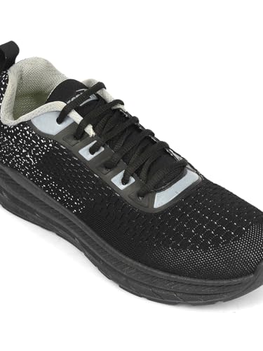 Image of Liberty Force 10 MATCHER-3E Lacing Sports Running Shoes for Men - Black & Teal Blue | Comfortable and Durable | Suitable for Lace-Up Gym, Walking, Jogging & Outdoor Shoes for Gents | Cushioned Footbed