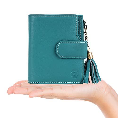 Image of Zeetap Wrist Wallet for Women, Genuine Leather Beautiful Ladies Purse - RFID Protected Tri-Fold Leather Wallet with 12 Card Slots, Note Compartments, SIM /SD Card Slots and Coin Pocket (Tempo Teal)