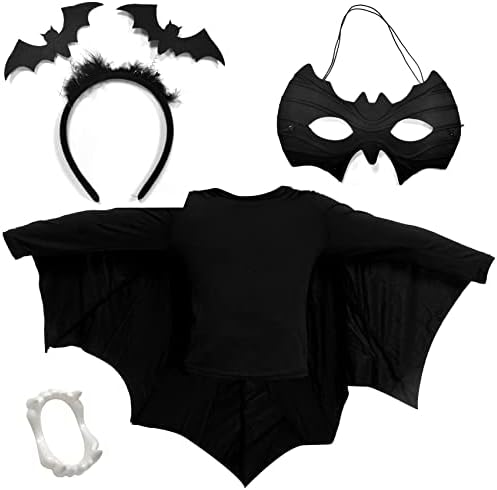Joyful Start Bat Costume for Kids Kids Bat Costume with Bat Headband Eye Mask False Tooth Bat Wings Costume Vampire Bat Costume for Kids for Halloween Cosplay Role Play