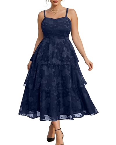 Image of Plus Size Summer Dresses - Floral Beach Wedding Guest Semi Formal Tiered Flowy Long Sundress