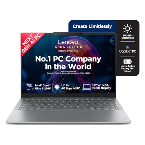 Image of Lenovo Yoga Slim 7 Aura Edition Intel Evo Core Ultra 5 226V (16GB RAM /512GB SSD /14 (35.5cm) /WUXGA OLED /Copilot+ PC /Windows 11 /MSO 365 Basic+Office 2024 /1Yr ADP /Luna Grey /1.19Kg), 83JX00CSIN AI Laptop