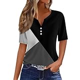 Womens Workout Tops, Summer Short Sleeve V Neck T Shirts Casual Geometric Print Loose Blouse Oversized Tshirts for Women Dress Blouses Gym Clothes Camiseta (XL, Schwarz)