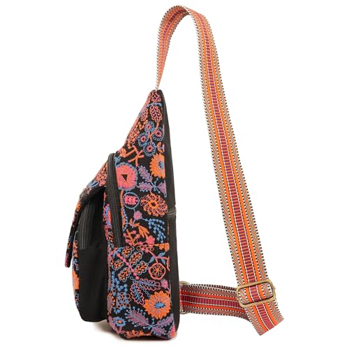 Image of SILKAREA Vintage Embroidered Floral Ethnic Backpack for Women Handbag Shoulder Bag Mini Travel Purse (Embroidered Red)