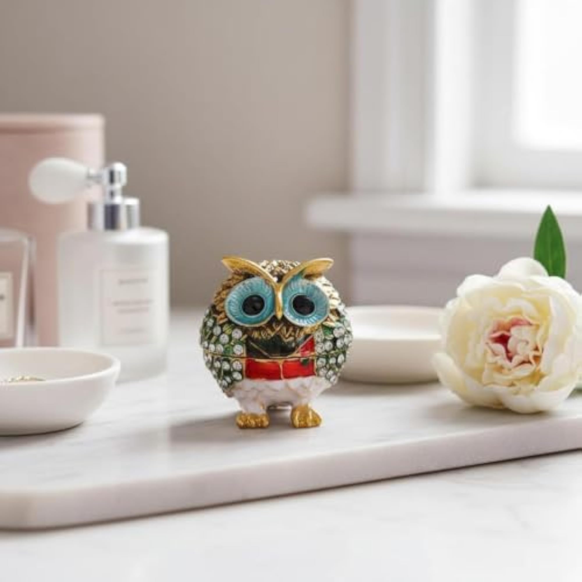 Faceted Owl Trinket Box in Gold-Tone Finish