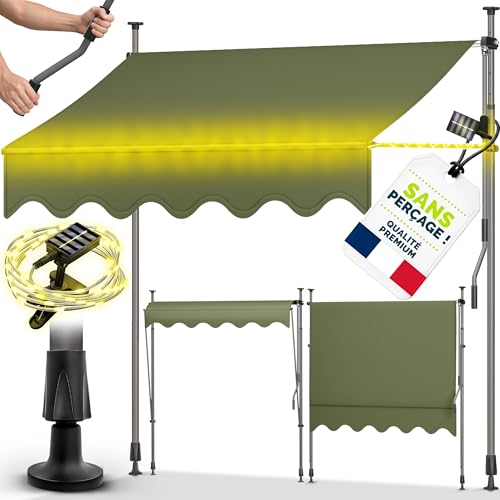 tillvex Store Banne Manuel rétractable avec manivelle pour Le Balcon | Marquise de terrasse sans percement | Marquise Soleil de Balcon auvent téléscopique (Vert...