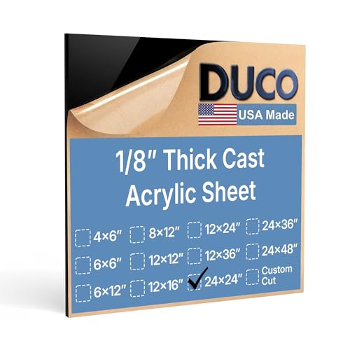 Image of Duco Black Cast Acrylic Sheets 1 /8 inch (3mm) Thick 24 inch x 24 inch - 1 Pack of USA-Made Opaque Black Plexiglass Sheet - Shatter Resistant Acrylic Board for Signs, Displays, Frames, & Decorative Projects
