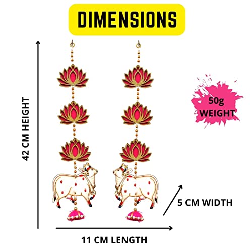Image of CraftVatika Cow Pichwai Hanging & Golden Lotus Wall Door Decor Hanging MDF for Home, Temple, All Festival Decoration (4 Pc's)