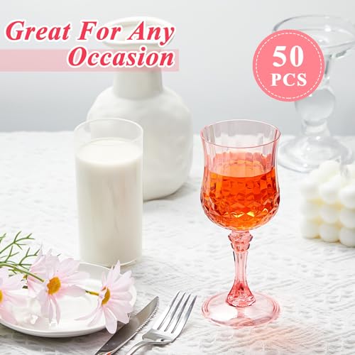 Pinkunn-50-Pcs-Patterned-Plastic-Wine-Glasses-Colorful-Goblet-Champagne-Flute-Glasses-Vintage-Style-Dishwasher-Safe-Drinking-Glasses-for-Wedding-Reception-Grand-Event-Party-Supplies-Pink