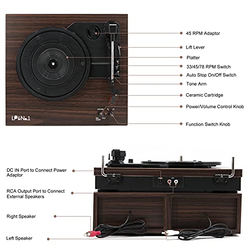 Lp&No.1 Bluetooth Vinyl Record Player With External Speakers, 3-Speed Belt-Drive Turntable For Vinyl Albums With Auto Off And Bluetooth Input #TOP7