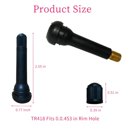 Image of 20Pcs TR418 Tubeless Valve Stems, Black Rubber Snap-in Valves Tubeless Tire Valve Stems Replacement for Tubeless 0.453 inches Rim Holes on Standard Auto Tires
