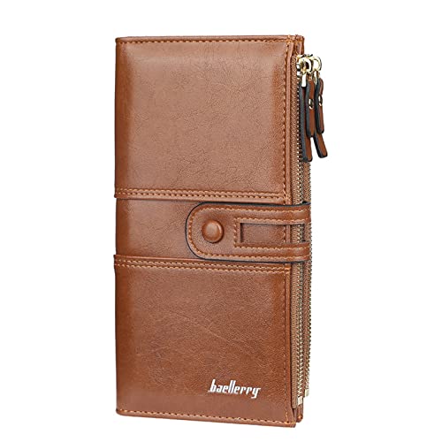 Womens Wallet Large Capacity Leather Credit Card Holder Coin Purse Phone Pocket Handbag, Brown, One Size