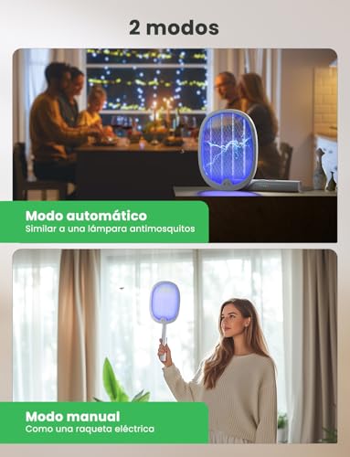 Miniatura 7 de Yissvic Raqueta Mosquitos Electrica Mata Mosquitos Electrico Plegable 2 En 1 4000v 1800mah Usb-C Recargable Matamoscas Electrico De Luz Uv Blanco