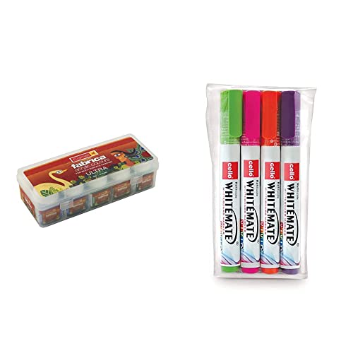 Image of Camlin Kokuyo Fabrica Acrylic Ultra Color, 15Ml, 10 Shades & Cello Whitemate Vivid Whiteboard Marker (4 Vivid Ink Colors - Orange, Magenta, Violet, Lime) | Stati