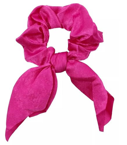 Mytoptrendz Silk Satin Scrunchie Girls Boho Ponytail Holders Bunny Bow Knot Scarf Hair Band Women Hair Ties (Hot Pink)