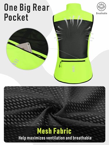 qualidyne Colete feminino de ciclismo, leve, sem mangas, à prova de vento, com bolsos, Amarelo, G
