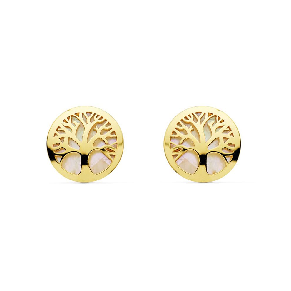 Monde PetitPendientes niña Arbol de la Vida con nacar (9 Kilates (9K) ts) - Estuche Regalo - Certificado de Garantía - Mondepetit