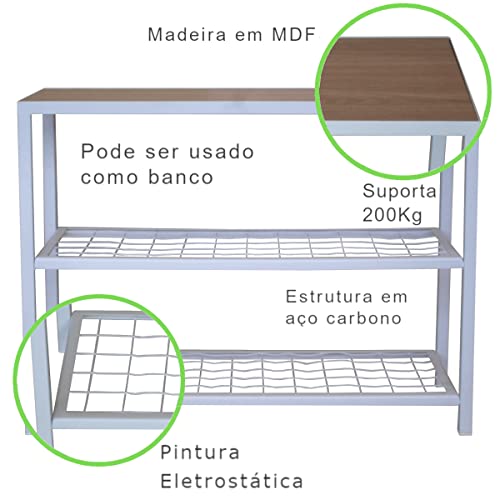 Banco Organizador Sapateira de Porta SD-3501-69cm Estilo Industrial Resistente Ferro e MDF Strassis