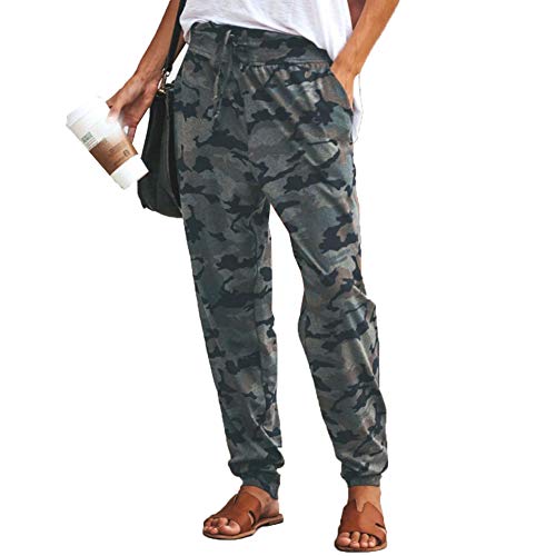 Jogging Camouflage Femme Pantalons de Sport Yoga Gym Camo Jogger Militaire Sportswear avec Cordon de Serrage Casual Gris 2XL Cover