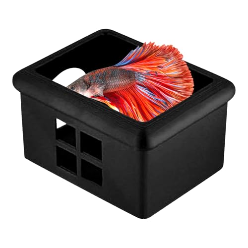 Floating Betta Cave - 9.5x7.5x5.5cm 水族館シェルター、3D プリント飼育ボックス、強力な魚の隠れ家、コンパクトな窓デザイン |装飾ベタ休憩洞窟リビングルームレストランホテルオフィス用