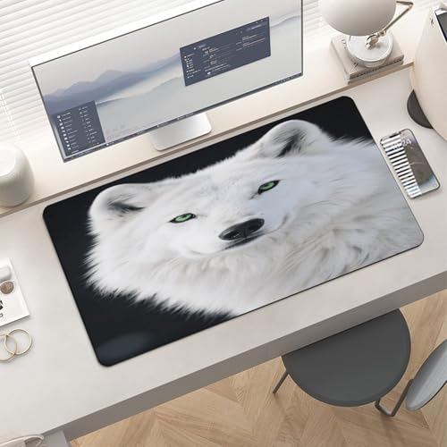 Mouse Pad Grande Estilo Lobo Blanco con Ojos Verdes miniatura 6