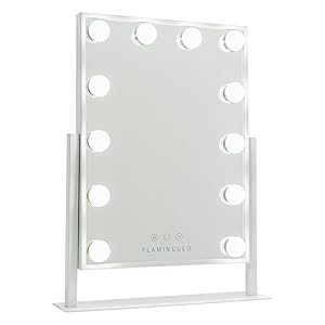 Flamingueo Espejo Maquillaje con Luz - 12 LED - 3 Modos de Luz - Intensidad Ajustable - Control Táctil - Posición Regulable - Vanity Mirror - Blanco - 36,5x7,5x47,5cm