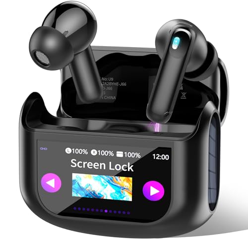 Wireless Earbuds, Bluetooth 5.4 Headphones In Ear with Smart Touch Screen and ANC Active Noise Cancelling Earbuds, Bluetooth Earphones with HD Mic HiFi Stereo Sound, 40H Playtime IP7, Deep Black