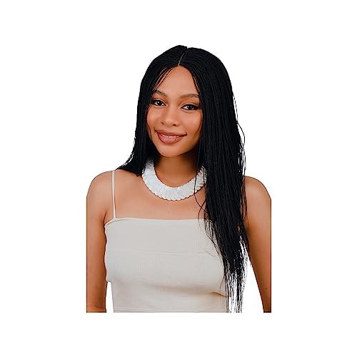 Store 18-Inch Micro Million Twist Braided Wig - Light, Soft Braid Wigs for Black Women with Glueless Front Lace Closure - No Tangle Synthetic Kanekalon Fibers - Black Color