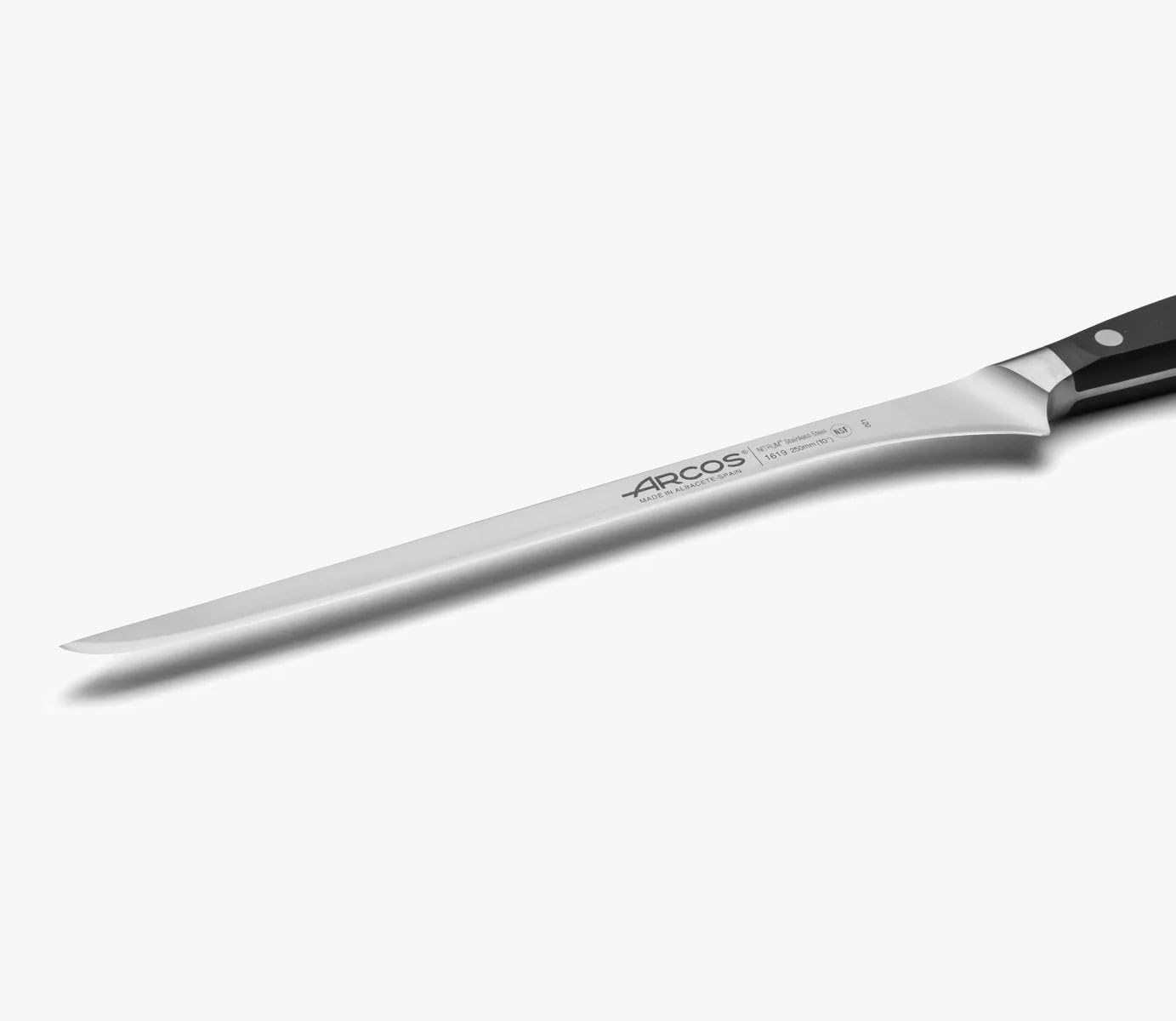 Arcos Coltello da Taglio in Acciaio Inossidabile per Jamón e Carne – Manico Ergonomico in Poliossimetilene, Lama da 250 mm – Nero, Serie Manhattan