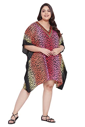 Image of Oussum Short Caftans for Women Plus Size Kaftan Tunic Tops Polyester Summer Beach Clothing Mini Cover Ups Dress for Ladies