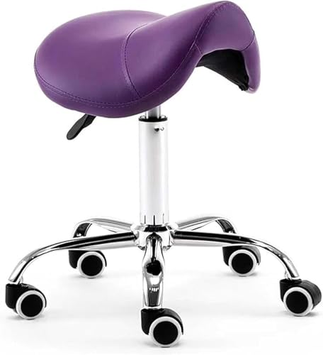 OGYJMSFN Tabourets Bar Tabouret de Selle pivotant à roulettes for Salon de Coiffure, de Tatouage, de Massage, de Spa, Confortable et équilibré(Purple)