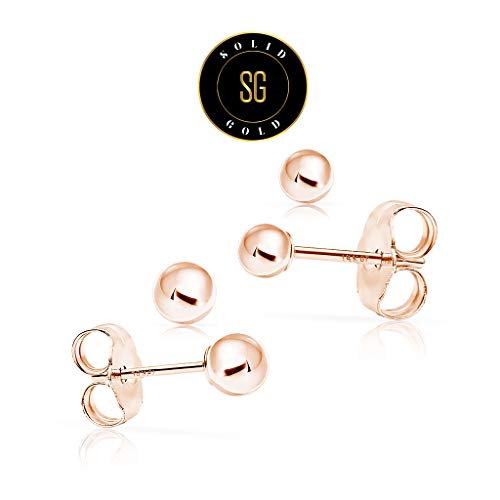 Solidgold - 14K Gold Filled Dazzling Rose Gold 3Mm 4Mm Ball Stud Earrings 2 Pair Set #TOP2