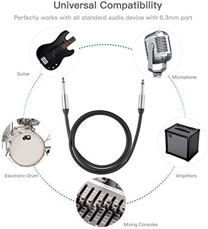 Syncwire Professional Guitar Lead 3M/10ft, Nylon Braided Guitar Cable 6.35mm 1/4" Mono Jack Instrument Cable for Electric Guitar, Bass, Amp, Keyboard, Mandolin, Mixing Desks (Black)