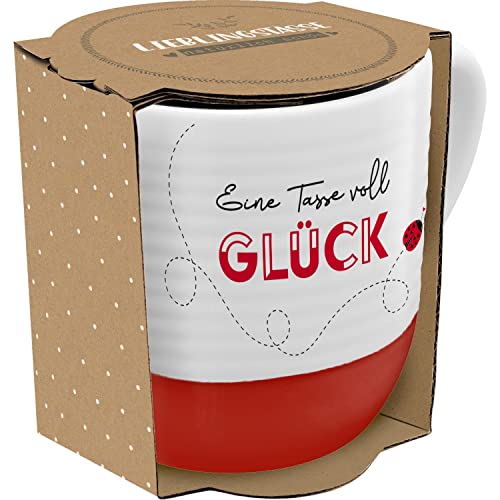 GRUSS & CO Tasse mit Rillen 'Eine Tasse voll Glück' | Steinzeug, 40 cl, mehrfarbig | Glücksbringer | 48444