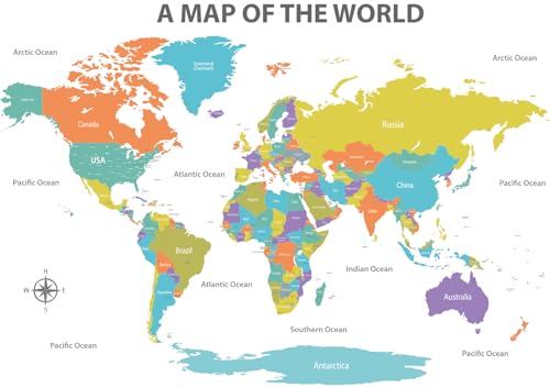 DECOWALL DL3-2302 Colourful World Map Wall Stickers (X-Large 152 x 105cm) Educational Wallpaper Decals for Kids DIY Living Room Bedroom Art Home Décor Office Nursery Removable (X-Large)