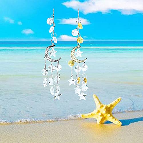Moon Prism Crystal Suncatcher For Window Decor Star Garden Sun Catchers Beads Indoor Hanging Crystals Chandelier 2 Pcs Rainbow Maker Car Charm Rear View Mirror Accessories Pendants Gifts For Mom Kids #TOP6