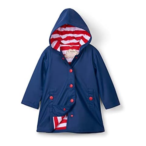 Chaqueta Hatley Splash para niñas impermeable azul marino y rojo 8 años Cover