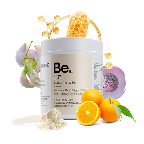 Be. Japanese Marine Collagen Powder for Women & Men | Type I & III Collagen Peptides with Glutathione, Vitamin C, Hyaluronic Acid & Astaxanthin | Mix-Fruit Flavour for Skin, Hair, Nails & Joints | 300 g