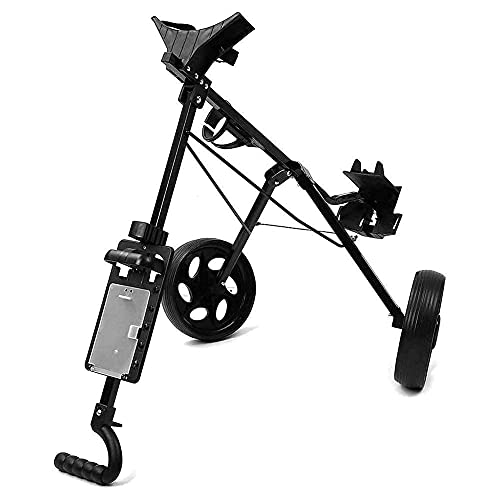 Golftrolley duwwagen Golftrolleykar IJzerzwart Verstelbare golfcaddy met 2 wielen Aluminium opvouwbare trolley met rem… - Afbeelding 7
