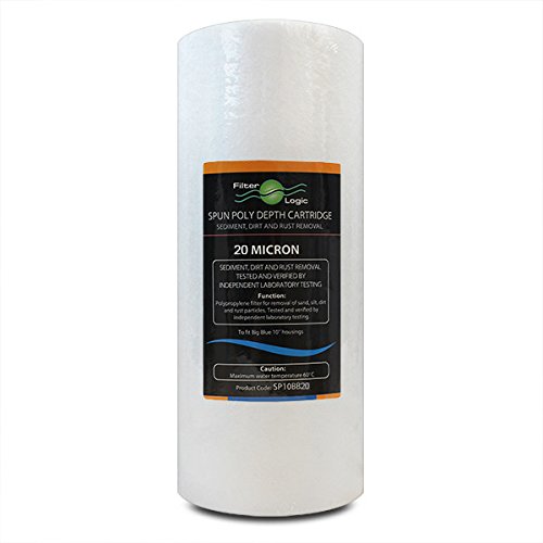 SP10BB20 – FilterLogic 10” Big Blue Spun Poly 20 Micron Sediment Water Filter fits Standard housings - Whole House Filters, Reverse Osmosis Systems and Aquarium Filters,Removes:Sediment, Rust, peat