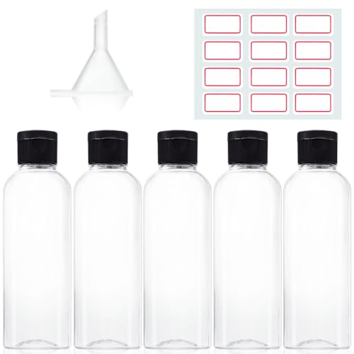 LFBEST 5 Pcs 100ml Travel Bottles, Reusable, BPA Free, Transparent, Flip Top, Chrome Cap, Perfect for Travel, Camping, Home, Air Travel, Toiletries, Shampoo, Conditioner, Shower Gel