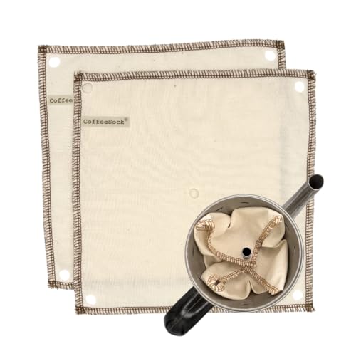 CoffeeSock 'The Original' Reusable Organic Cotton Coffee Filters - Made to fit Percolator Makers (2 Filters) - Made in the USA - Ultra-Durable 1 Year Filter Set - Eco-Friendly Compostable Cloth