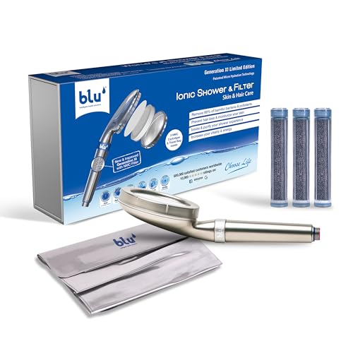 blu Ionic Shower Head and Shower Filter - Handheld - Removes Chlorine & Harmful Pollutants - Prevent Hair Loss & Moisturize Your Skin, Matt Silver