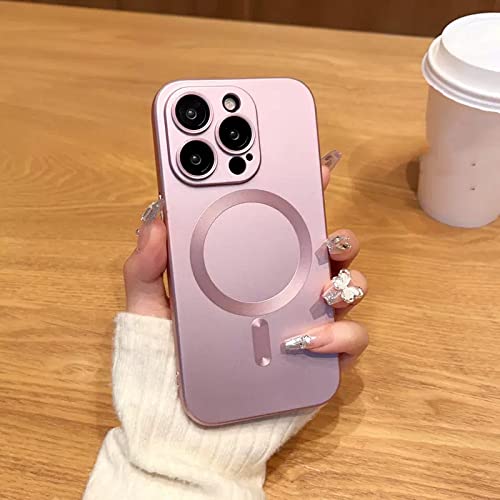 Étui magnétique iPhone 13 Pro coque antichoc en silicone rose avec verre de charge