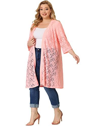 Image of Agnes Orinda Plus Size Cardigans for Women Lace Cardigan Lightweight Crochet 3 /4 Sleeve Cover Up Jacket