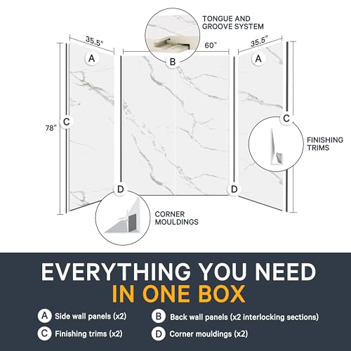 Shower Surround Kits – Waterproof Wall Panels for Shower – Glossy Finish & Seamless Pattern – Easy to Install Over Any Surface – Leakproof Design (60\'\' x 35.5\'\' x 78\'\') – Glacier - Thumbnail 4